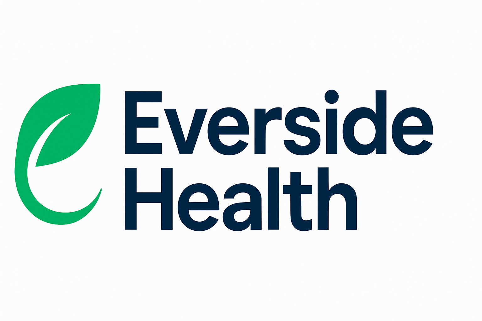 Everside Health logo featuring a green leaf symbol forming the letter “E” on the left and the text “Everside Health” in bold navy blue font on a clean white background.